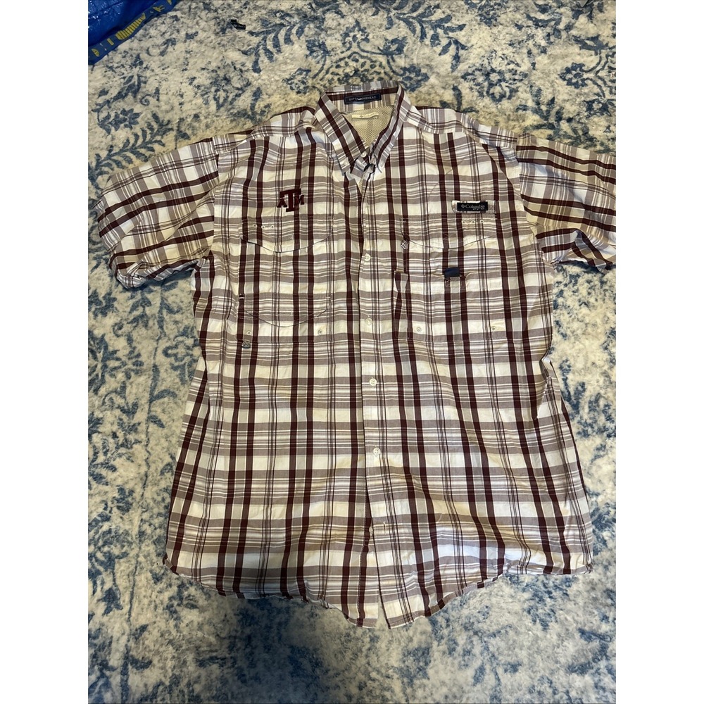 Columbia PFG Omni-Shade Texas A&M Aggies Shirt Mens XL Maroon Vented Fan Gear